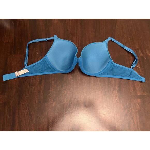 VICTORIA'S SECRET Lined Perfect Coverage Lt Blue Lacy Sexy Underwire Bra; Sz 34C - Picture 2 of 3
